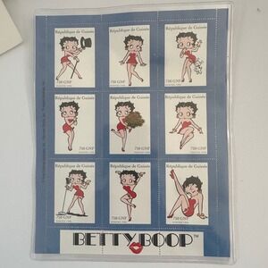 Vintage 1998 Betty Boop Stamp Sheet Republic of Guinea 750 GNF Collection ICS